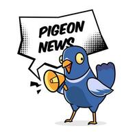 marrant Pigeon dessin animé en portant mégaphone avec bande dessinée bulle texte espace vecteur