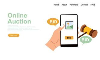 page de destination de conception de concept d'offre et d'enchères vecteur