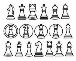 ensemble de échecs pièces sur une blanc Contexte. noir et blanc vecteur illustration.