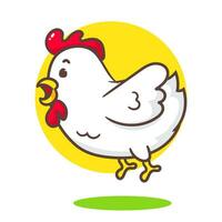 mignonne poulet en volant dessin animé. adorable kawaii animal concept conception. main tiré mascotte et logo vecteur illustration. isolé blanc Contexte.