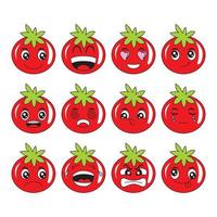 illustration de vecteur de dessin animé de tomate avec des expressions faciales heureuses et drôles