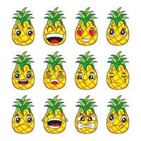 illustration vectorielle de dessin animé d'ananas avec des expressions faciales heureuses et drôles vecteur
