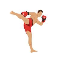 Jeune homme kickboxeur dans attaque position. vecteur