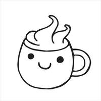 mignonne tasse avec café, vecteur dessin dans griffonnage style, kawaii.