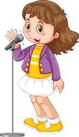 une jolie fille chantant avec un microphone vecteur