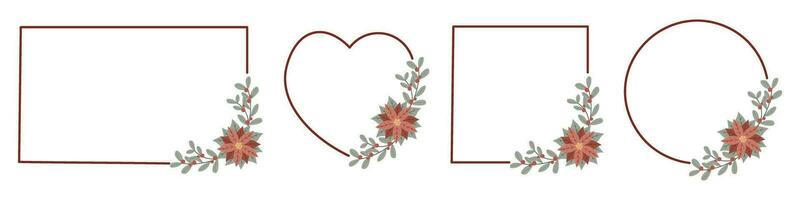 ensemble Noël cadres avec rouge poinsettia fleur.design pour Nouveau année et Noël cartes, scrapbooking, autocollants, planificateur, invitations vecteur