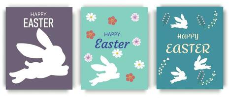 de fête Pâques ensemble de bannières avec lapin, salutation cartes, affiches, vacances couvertures. à la mode conception dans rétro couleurs. minimaliste moderne art style. vecteur