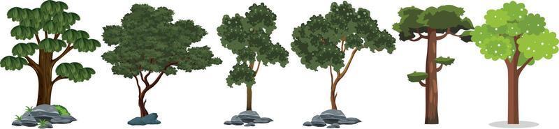 arbres mis en illustration de dessin animé de vecteur