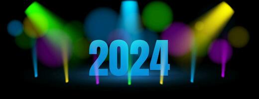 coloré 2024 bannière conception avec plein Couleur lumière vecteur