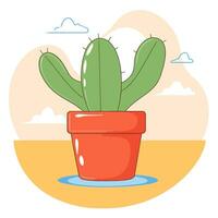 une petit cactus dans une rouge pot, plat vecteur illustration.