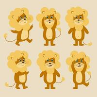 mignonne Lion personnage vecteur ensemble de illustrations. jungle et faune animaux pose et émotions.