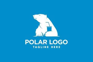 vecteur logo de une polaire ours en portant une boisson dans une moderne et nettoyer silhouette style