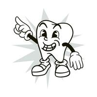 vecteur illustration de les dents montrer du doigt dans noir et blanc rétro dessin animé style