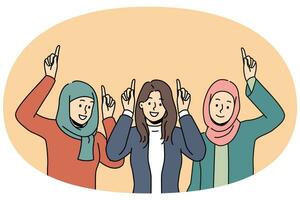 souriant arabe femmes point en haut à traiter vecteur