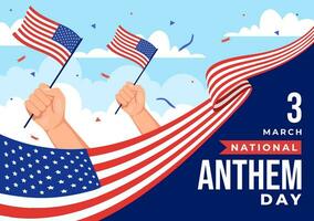 nationale hymne journée vecteur illustration sur Mars 3 avec uni États de Amérique drapeau dans nationale vacances plat dessin animé Contexte conception
