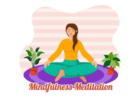 pleine conscience méditation vecteur illustration de la personne avec fermé yeux et franchi jambes et relaxation dans yoga lotus posture plat Contexte