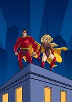 super-héros couple toit regarder vecteur