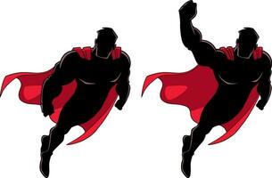 super-héros en volant ascendant silhouettes vecteur