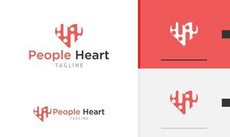 logo conception icône de cœur l'amour forme avec silhouette de gens la personne santé se soucier Aidez-moi communauté vecteur