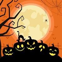 Halloween citrouilles et chauves-souris en dessous de le clair de lune. vecteur illustration