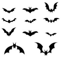 noir silhouettes de chauves-souris ensemble sur blanc Contexte. vecteur illustration