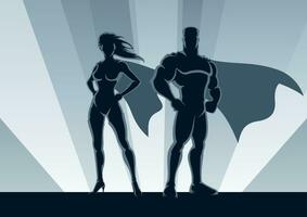 super-héros couple silhouette vecteur
