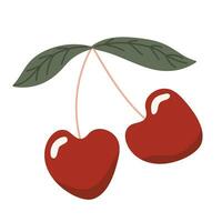 cerises dans le forme de une cœur pour la Saint-Valentin journée isolé sur une blanc Contexte. dessin animé style. vecteur illustration.