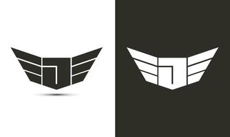 j logo dans noir et blanc Couleur avec ailes et bouclier vecteur