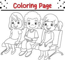 coloration page Trois peu des gamins séance siège vecteur