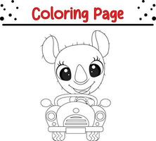 bébé rhinocéros conduite voiture coloration page vecteur