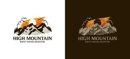 abstrait haute Montagne logo conception ancien main tiré vecteur