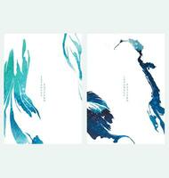 bleu brosse accident vasculaire cérébral texture avec Japonais océan vague modèle dans ancien style. abstrait art paysage bannière conception avec aquarelle texture vecteur modèle.