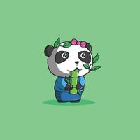 panda, manger, bambou, mignon, vecteur, icône, illustration vecteur