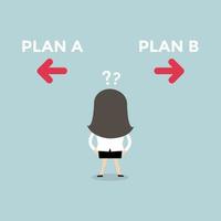 femme d'affaires confuse au sujet de deux choix plan a et plan b. vecteur