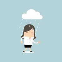 femme d'affaires déprimée marchant sous la pluie. vecteur