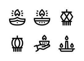 ensemble simple d'icônes de lignes vectorielles liées à diwali vecteur