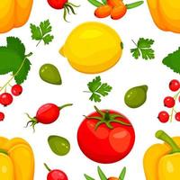 illustration vectorielle de vitamine c source alimentaire. aliments contenant de l'acide ascorbique. fruits et légumes.citron, poivron, tomate, argousier, groseille, prune cacatoès, églantine . illustration vectorielle vecteur