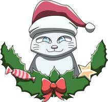 Noël chat portant Père Noël chapeau vecteur dessin illustration