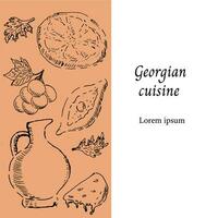 géorgien nourriture cuisine Contexte pouvez utilisé pour menu modèle, bannière, prospectus. vecteur illustration dans main tiré esquisser style. ancien Contexte adapté pour café et restaurant.