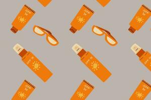 Contexte de cosmétique des produits vaporisateur et lunettes pour Soleil protection dans plat style. vecteur illustration isolé.