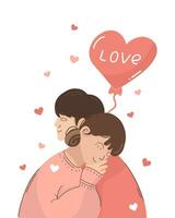 Jeune couple dans rose vêtements étreindre. l'amour est dans le air vecteur