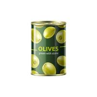 réaliste vert Olives peut, paquet maquette vecteur