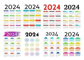 ensemble de huit verticale calendriers pour 2024 isolé sur une blanc Contexte. dimanche à lundi, affaires modèle. vecteur illustration