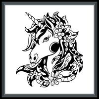 Licorne tête tribal tatouage mandala arts. vecteur