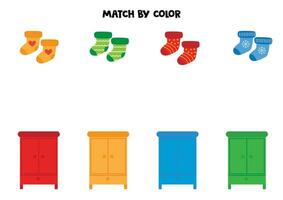 Couleur correspondant à Jeu pour préscolaire enfants. rencontre dessin animé chaussettes et garde-robes par couleurs vecteur