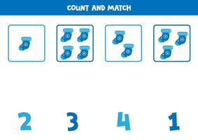 compte Jeu pour enfants. compter tout bleu chaussettes et rencontre avec Nombres. feuille de travail pour les enfants. vecteur
