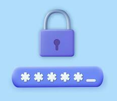 3d mot de passe protégé icône. sécurise s'identifier concept. 3d le rendu. Sécurité concept cadenas s'identifier mot de passe. vecteur illustration