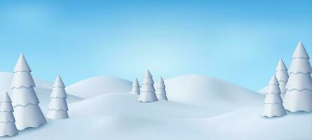 3d Naturel hiver Noël et Nouveau année Contexte avec bleu ciel, chute de neige, flocons de neige, congères et neigeux sapin des arbres. vecteur illustration