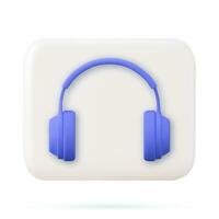 3d écouteurs avec dynamique pour bruyant la musique écoute profiter l'audio du son modèle icône. 3d le rendu blanc carré bouton clé, interface élément. vecteur illustration