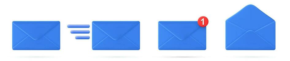 ensemble 3d fermé courrier enveloppe icône avec marqueur Nouveau message isolé sur blanc Contexte. rendre email notification avec des lettres, vérifier marquer. vecteur illustration